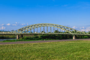 Asahibashi Bridge over the Ishikari River at Asahikawa city, Hokkaido, Japan